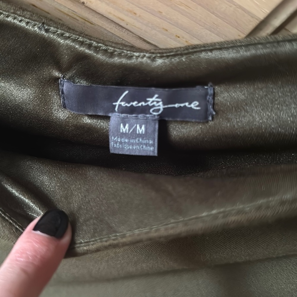 Forever 21 | Army Green One Shoulder Bat Wing Rouched Mini Dress Size Medium - Picture 4 of 5